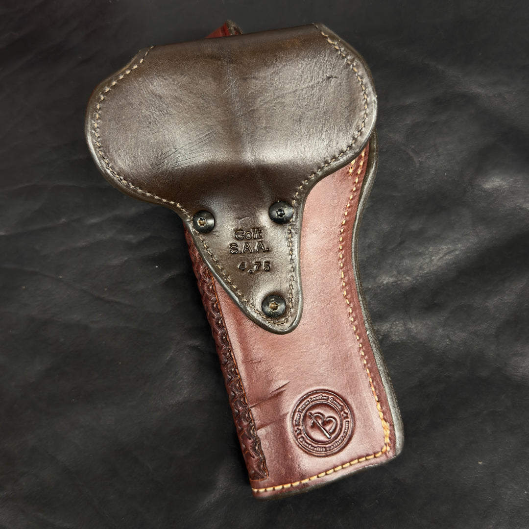 *In Stock* RH El Capitan Holster Colt SAA 4.75" - Havana w/Hand Tooled Basket Weave