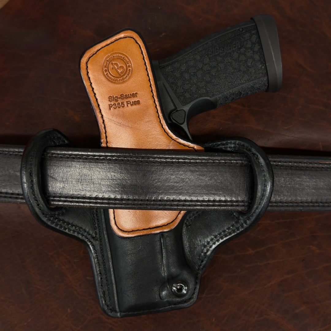 *In Stock* RH Ironside Holster - Sig Sauer P365 Fuse - Optic Ready - Black w/Chestnut