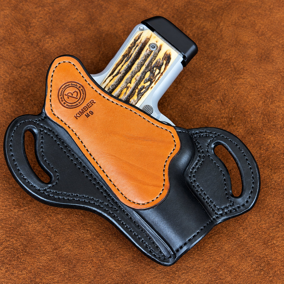 *In Stock* RH Texas Bodyguard Kimber Micro 9 Black w/Chestnut Hand Tooled Basket Weave