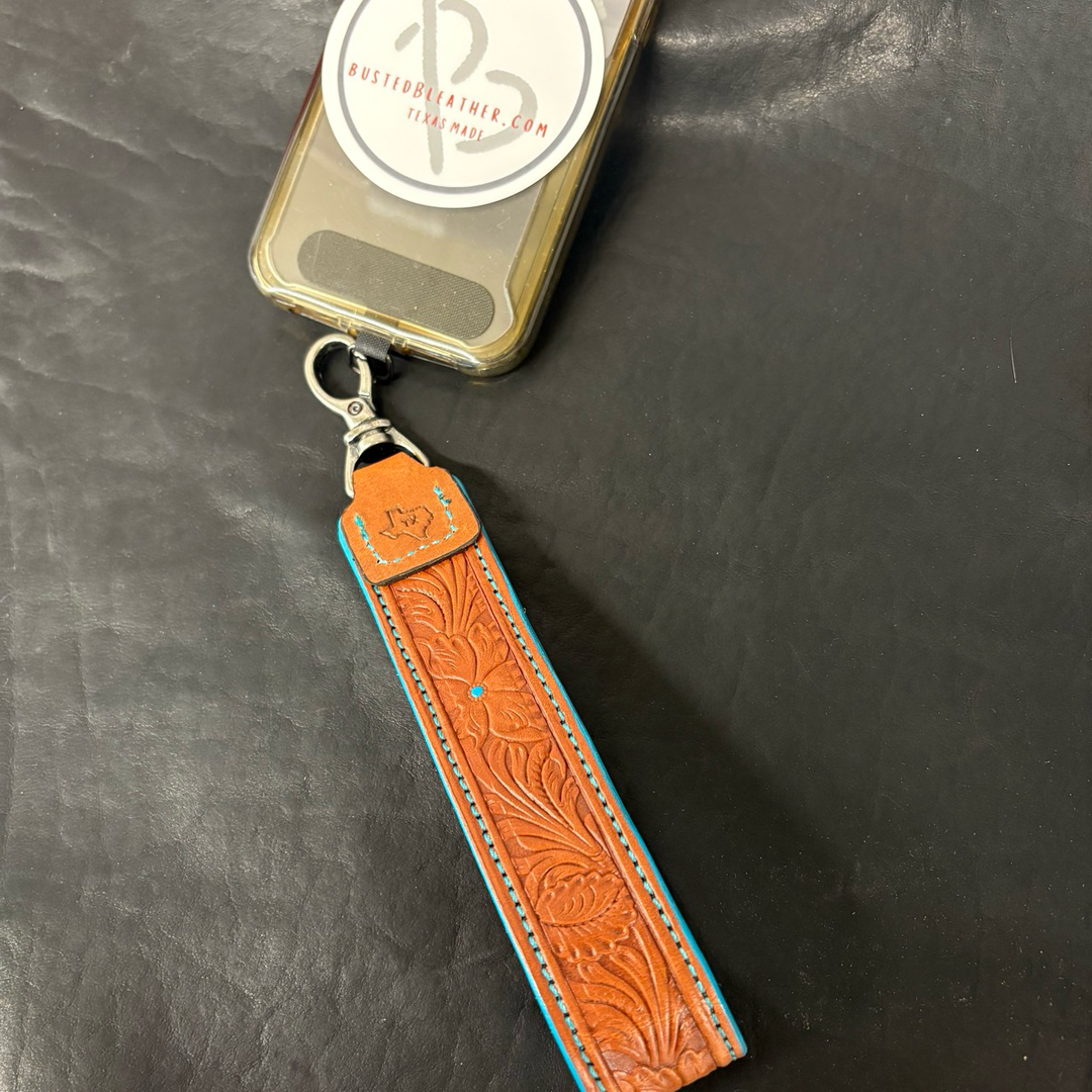 *In Stock* Leather Wristlet Strap w/Cell Phone Tether (1" Wide Strap)