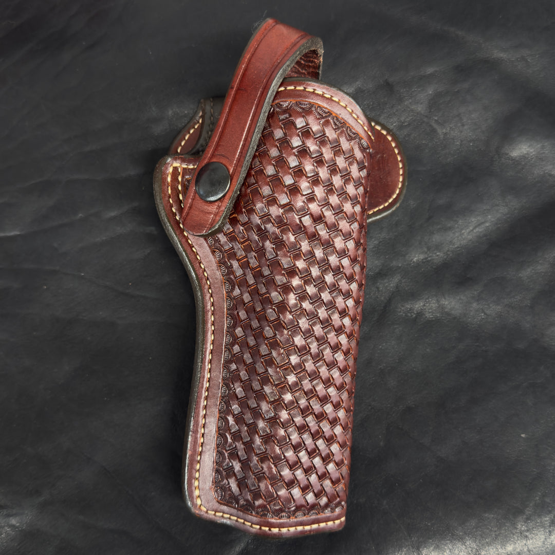 *In Stock* RH El Capitan Holster Colt SAA 4.75" - Havana w/Hand Tooled Basket Weave