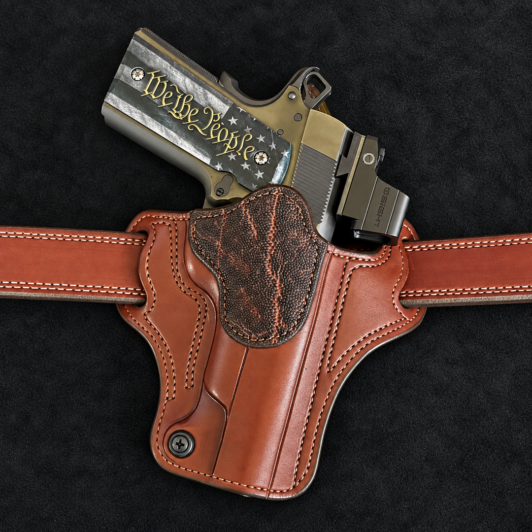 *In Stock* RH Ironside Holster 1911 5" Optic Ready British Brown w/Bark Genuine Super Exotic Trim