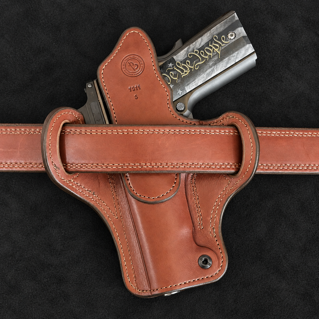 *In Stock* RH Ironside Holster 1911 5" Optic Ready British Brown w/Bark Genuine Super Exotic Trim
