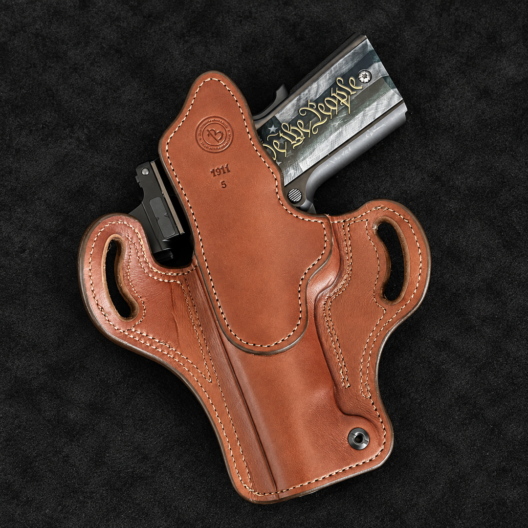 *In Stock* RH Ironside Holster 1911 5" Optic Ready British Brown w/Bark Genuine Super Exotic Trim