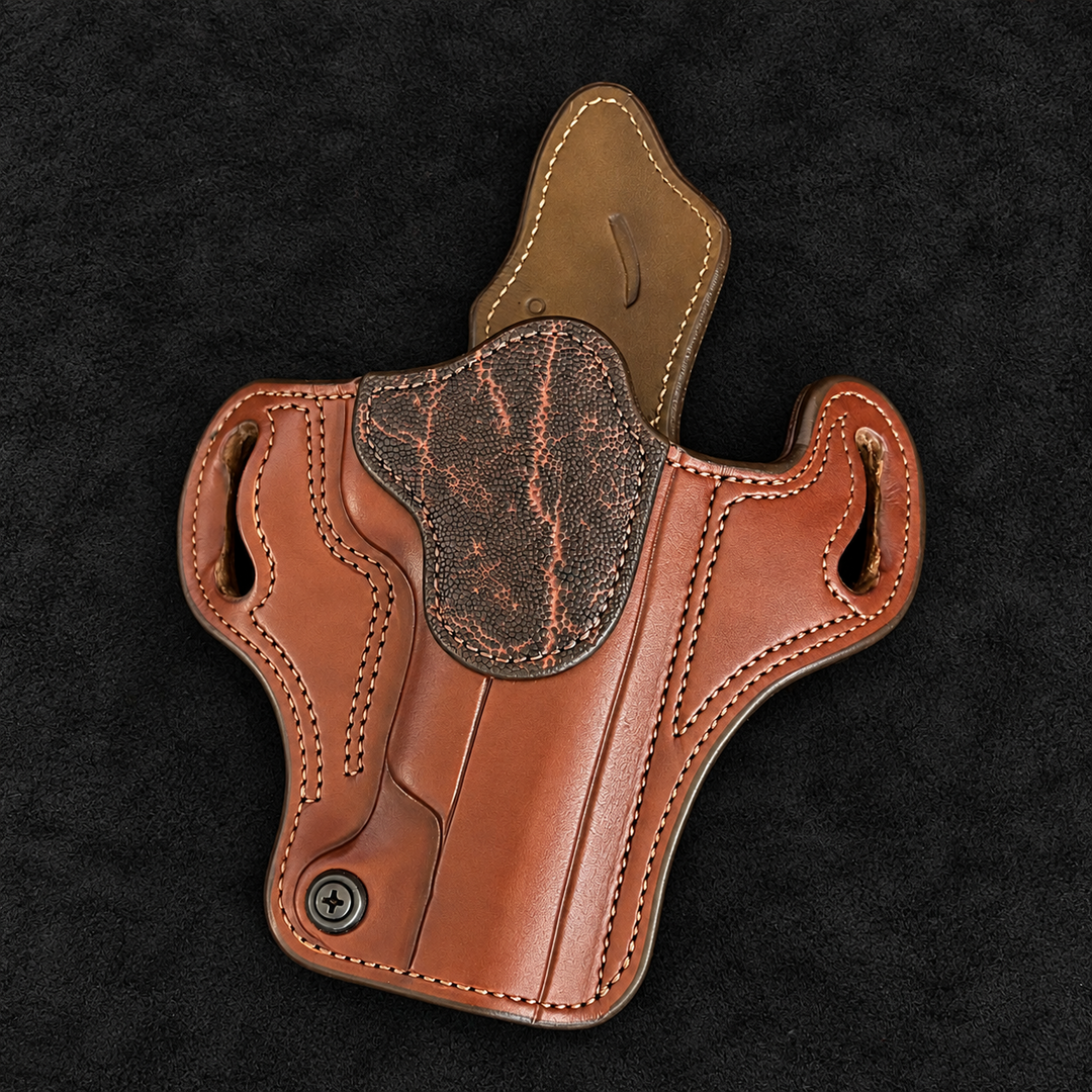 *In Stock* RH Ironside Holster 1911 5" Optic Ready British Brown w/Bark Genuine Super Exotic Trim