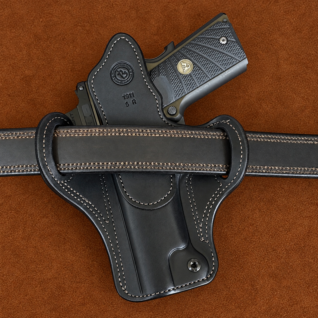 *In Stock* RH Ironside Holster 1911 5" Optic Ready w/ Rail  Black w/Bark Genuine Super Exotic Trim
