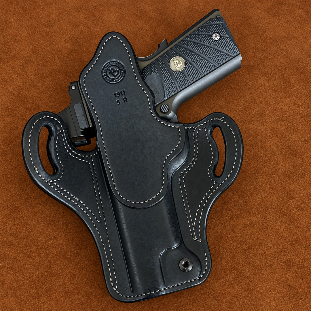 *In Stock* RH Ironside Holster 1911 5" Optic Ready w/ Rail  Black w/Bark Genuine Super Exotic Trim