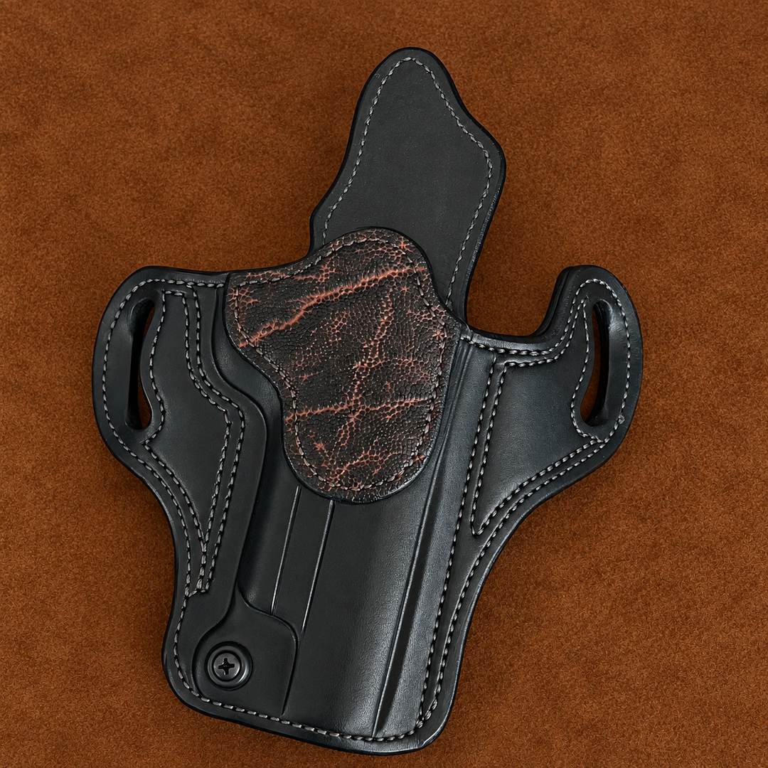 *In Stock* RH Ironside Holster 1911 5" Optic Ready w/ Rail  Black w/Bark Genuine Super Exotic Trim