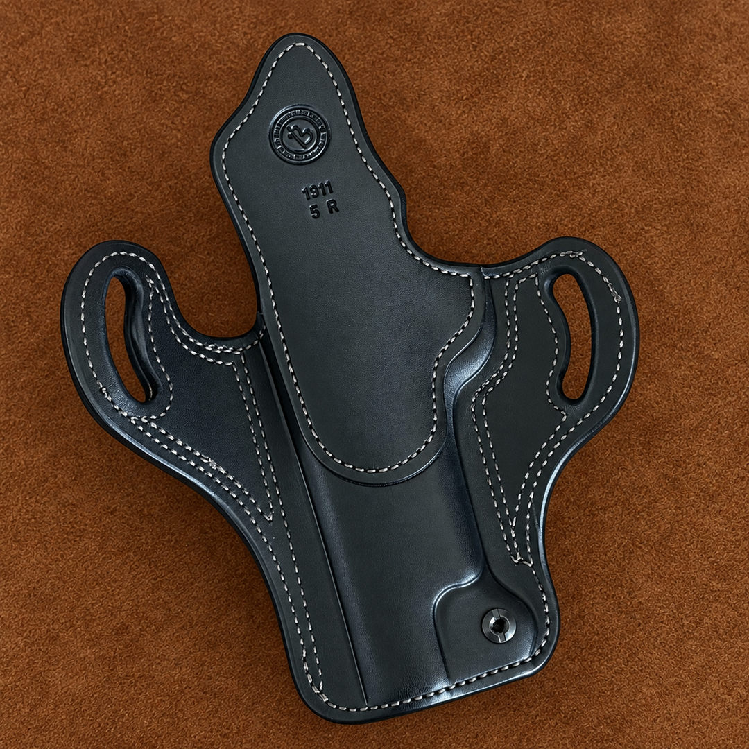 *In Stock* RH Ironside Holster 1911 5" Optic Ready w/ Rail  Black w/Bark Genuine Super Exotic Trim