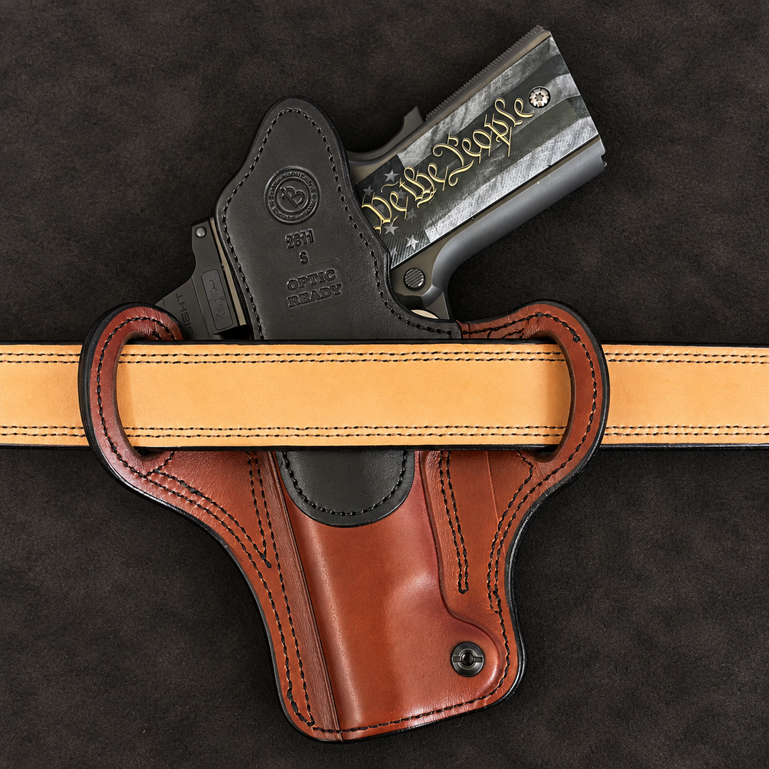 *In Stock* RH Ironside Holster 1911 5" Optic Ready British Brown w/Black Genuine Super Exotic Trim
