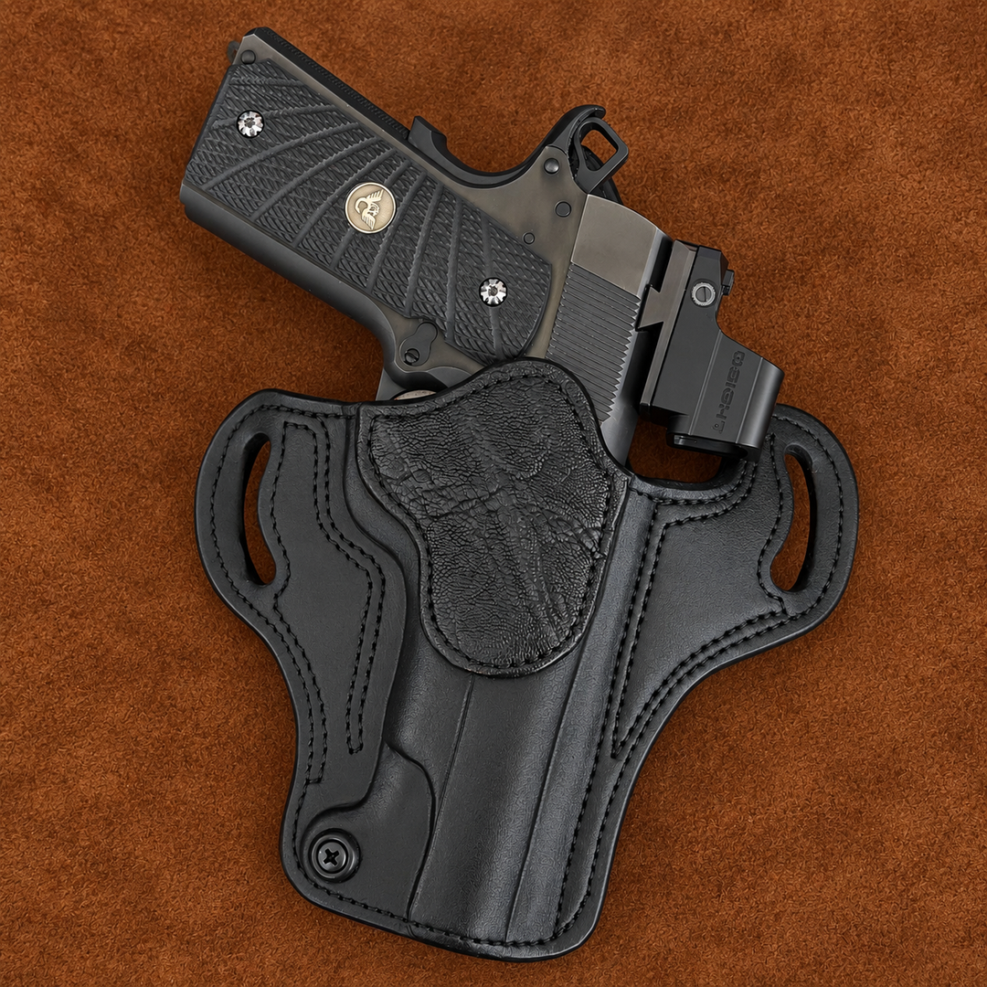 *In Stock* RH Ironside Holster 1911 5" Optic Ready Black w/Black Genuine Super Exotic Trim