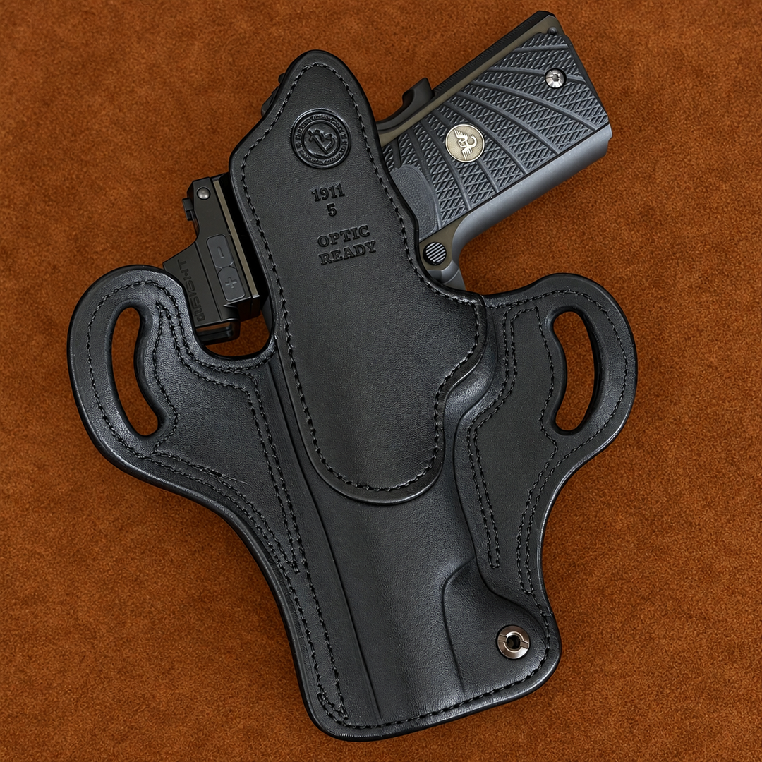 *In Stock* RH Ironside Holster 1911 5" Optic Ready Black w/Black Genuine Super Exotic Trim