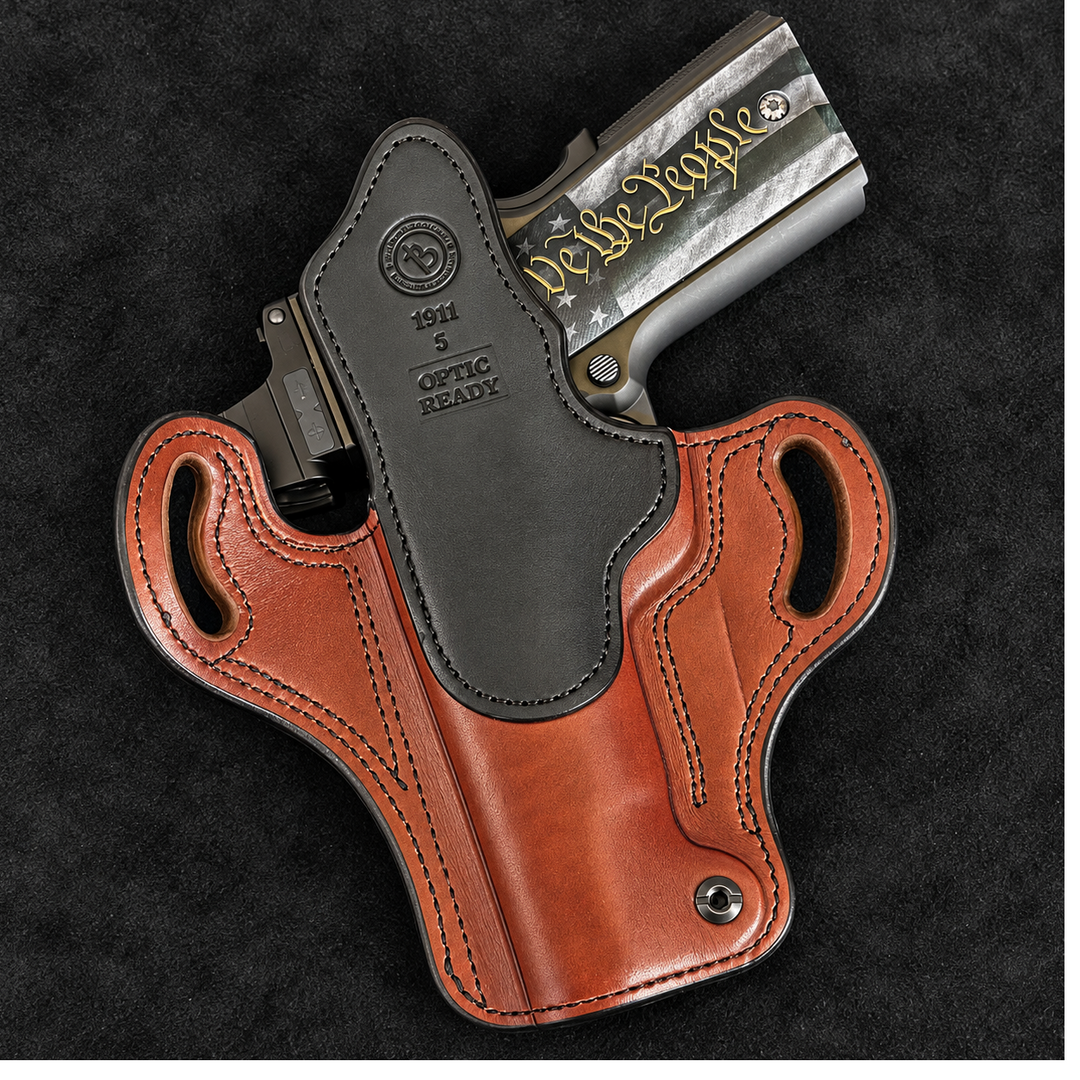 *In Stock* RH Ironside Holster 1911 5" Optic Ready British Brown w/Black Genuine Super Exotic Trim