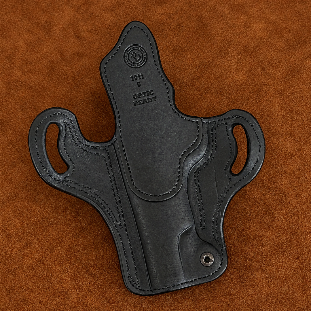 *In Stock* RH Ironside Holster 1911 5" Optic Ready Black w/Black Genuine Super Exotic Trim