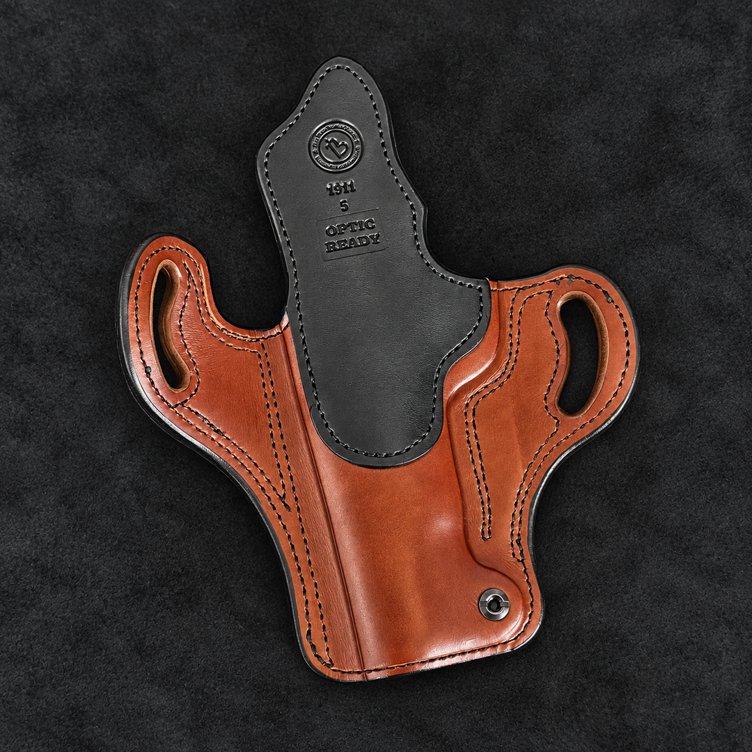 *In Stock* RH Ironside Holster 1911 5" Optic Ready British Brown w/Black Genuine Super Exotic Trim