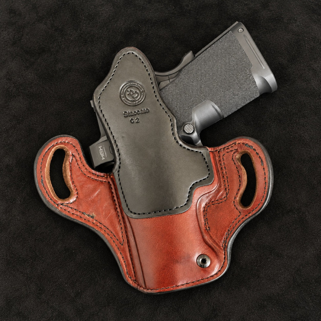 *In Stock* RH Ironside Holster Staccato C2 Optic Ready w/ Rail British Brown w/ Super Exotic Trim