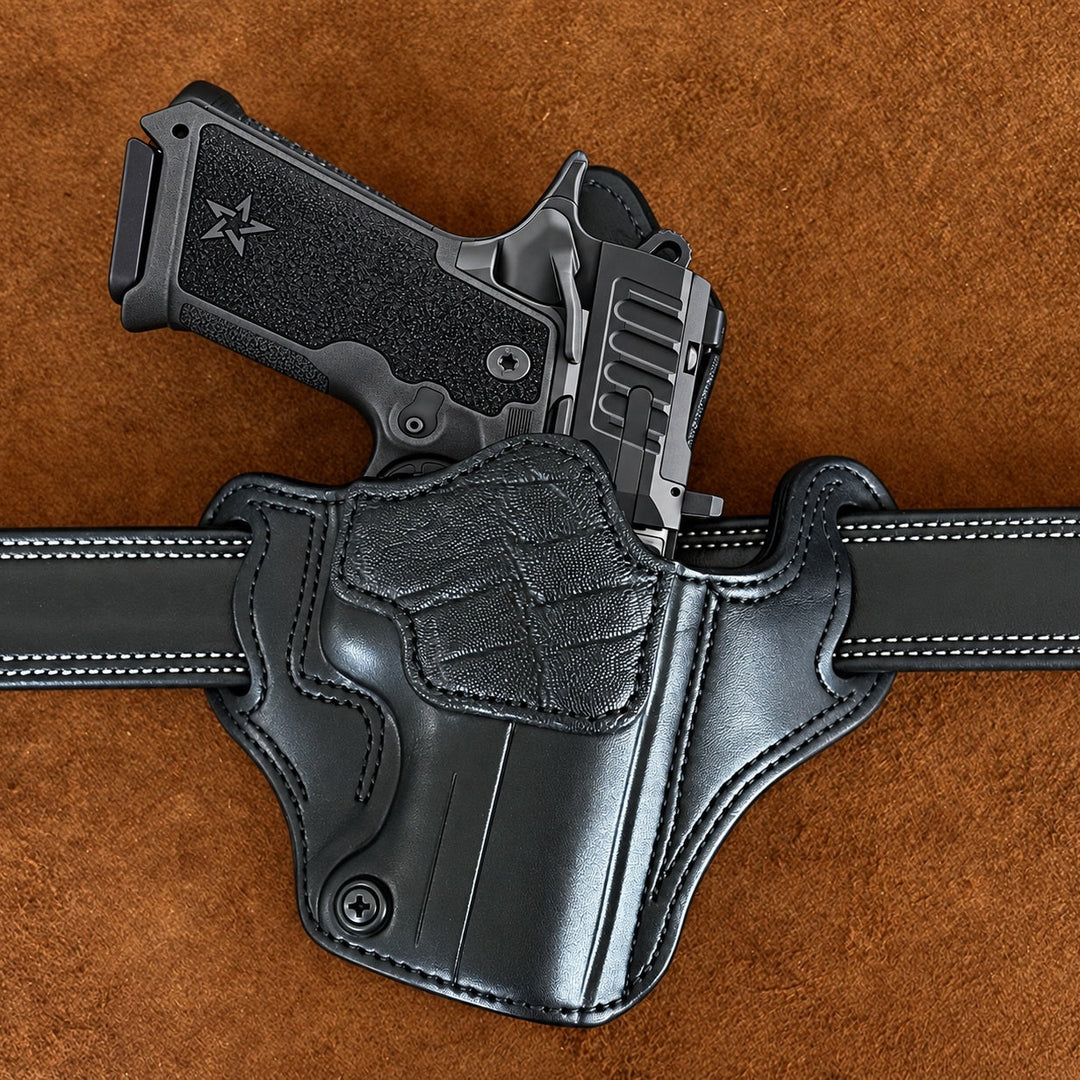 *In Stock* RH Ironside Holster Staccato P4 Optic Ready w/ Rail Black w/ Black Genuine Super Exotic Trim