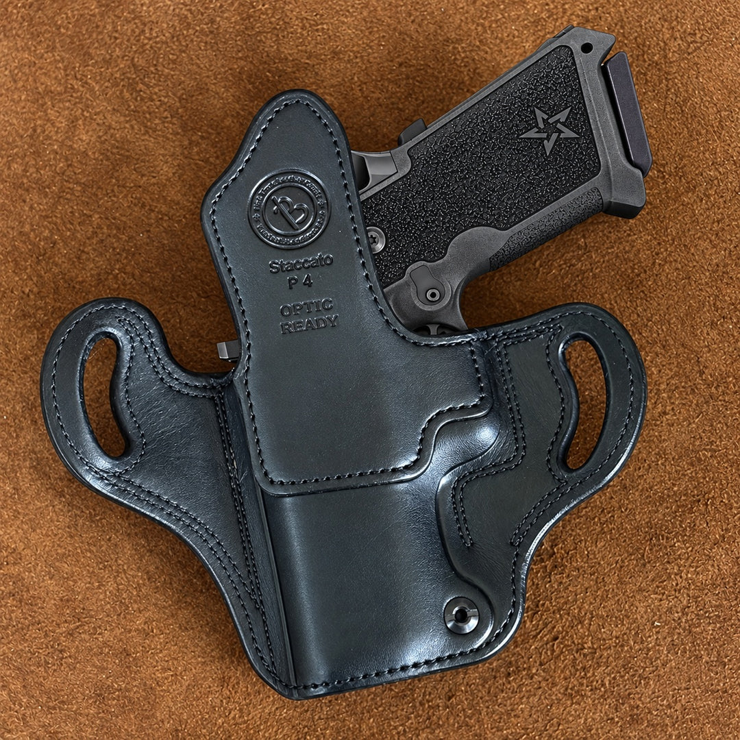 *In Stock* RH Ironside Holster Staccato P4 Optic Ready w/ Rail Black w/ Black Genuine Super Exotic Trim