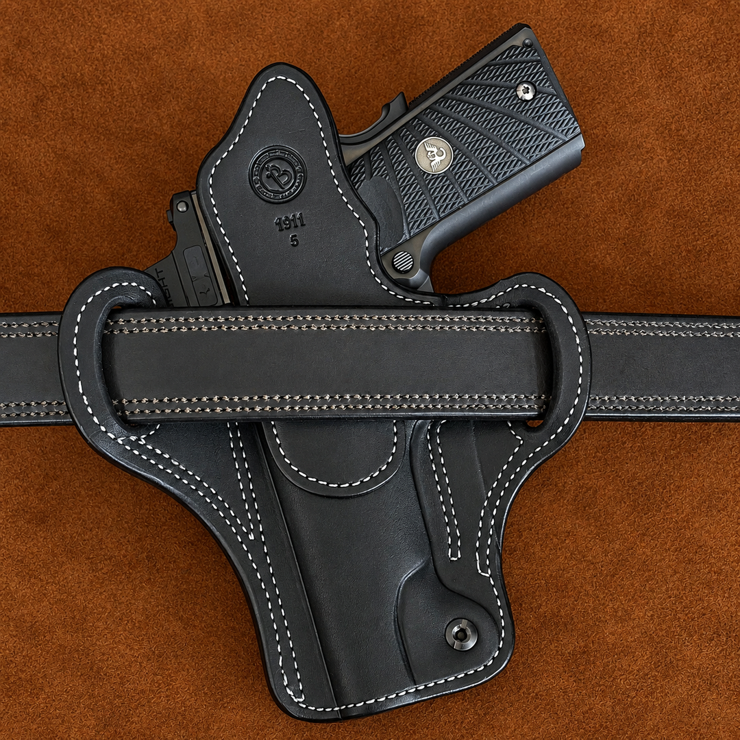 *In Stock* RH Ironside Holster 1911 5" Optic Ready  Black w/Safari Gray Genuine Super Exotic Trim