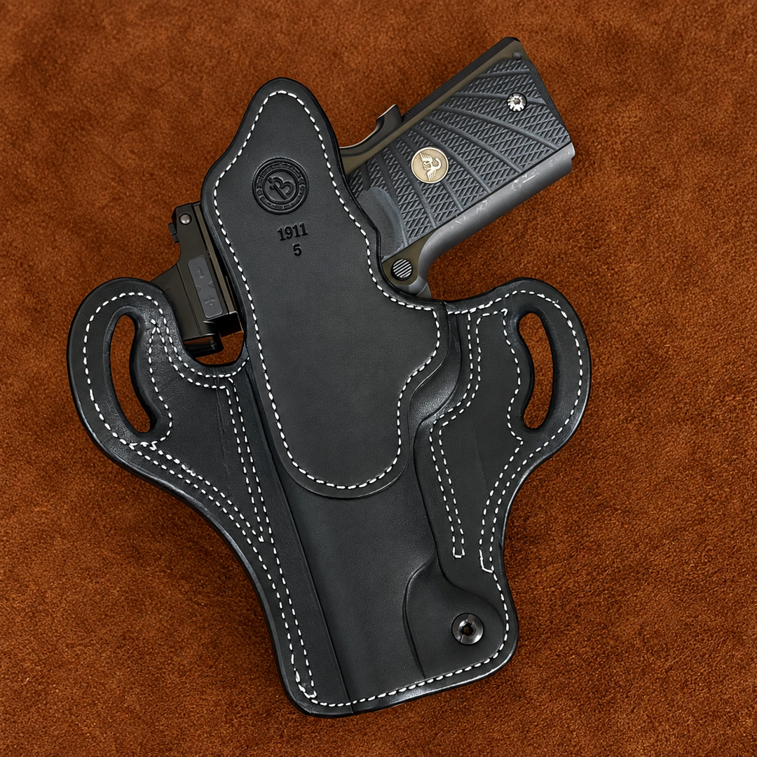 *In Stock* RH Ironside Holster 1911 5" Optic Ready  Black w/Safari Gray Genuine Super Exotic Trim