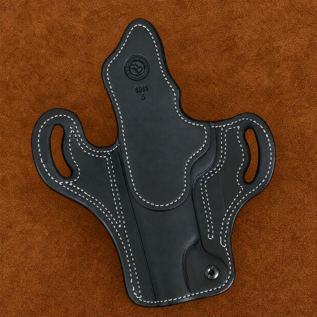 *In Stock* RH Ironside Holster 1911 5" Optic Ready  Black w/Safari Gray Genuine Super Exotic Trim