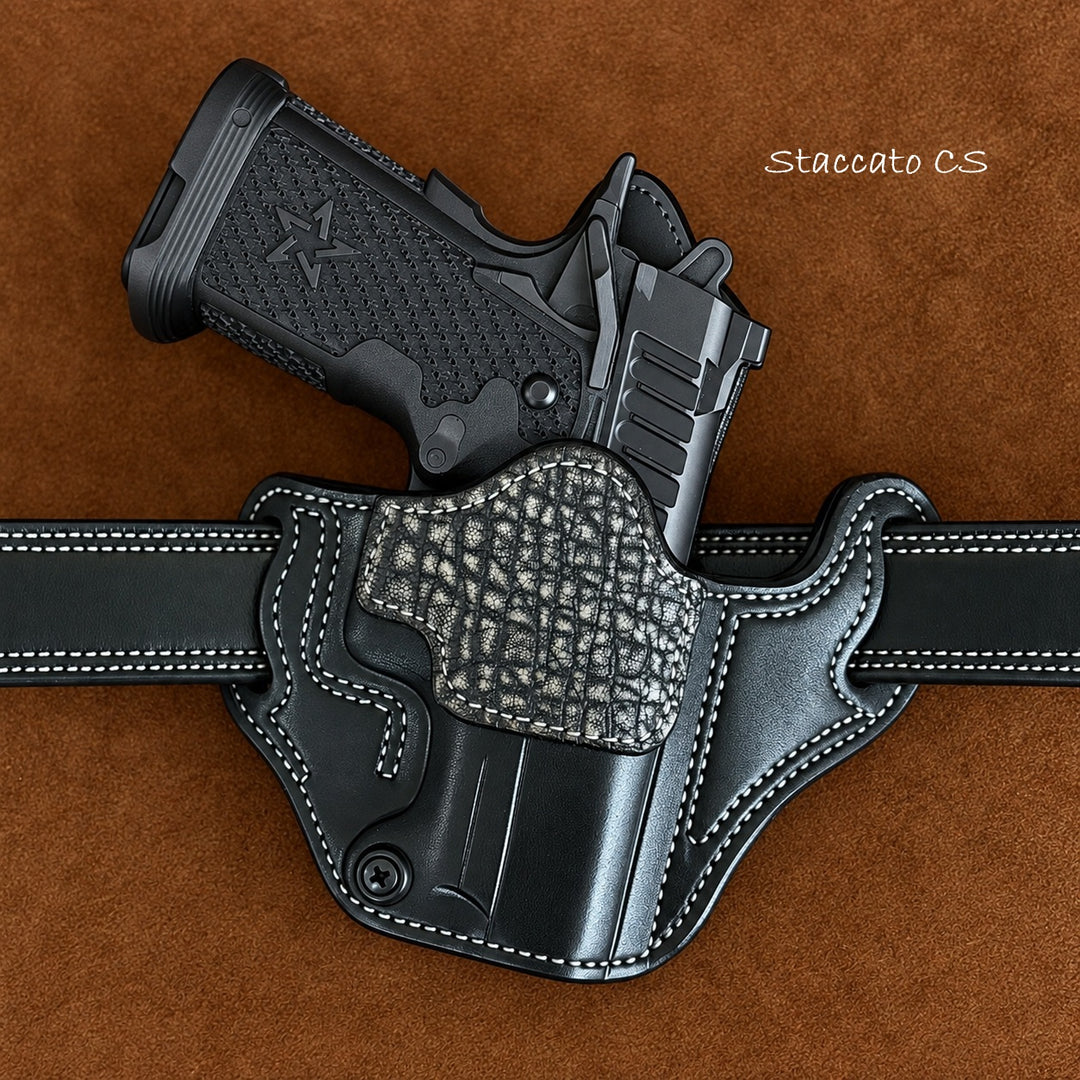 *In Stock* RH Ironside Holster Staccato CS/Springfield DS Prodigy 3.5" Optic Ready w/ Rail Black w/ Super Exotic Trim