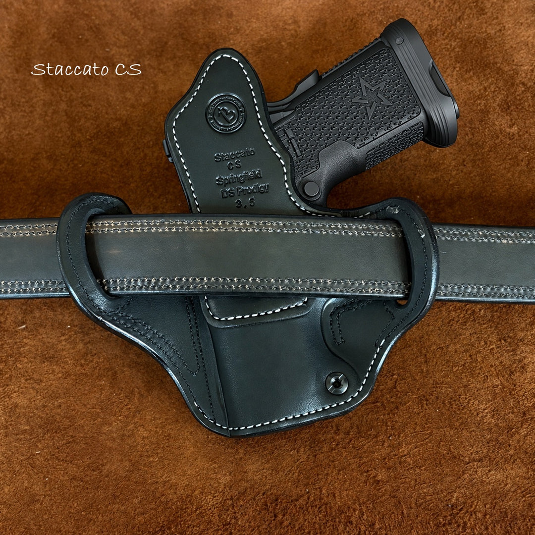 *In Stock* RH Ironside Holster Staccato CS/Springfield DS Prodigy 3.5" Optic Ready w/ Rail Black w/ Super Exotic Trim