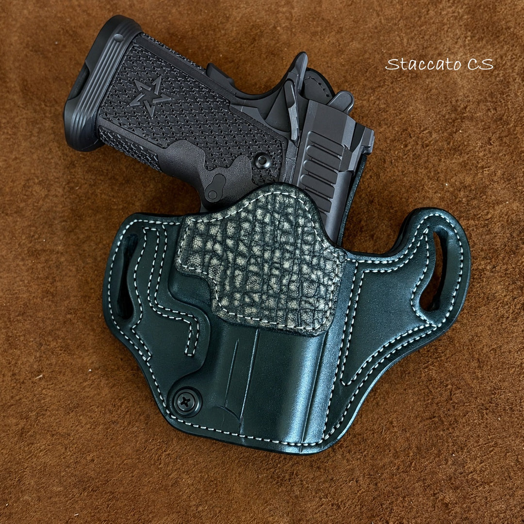 *In Stock* RH Ironside Holster Staccato CS/Springfield DS Prodigy 3.5" Optic Ready w/ Rail Black w/ Super Exotic Trim