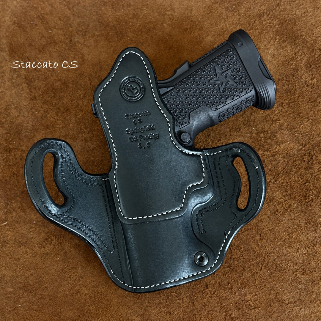 *In Stock* RH Ironside Holster Staccato CS/Springfield DS Prodigy 3.5" Optic Ready w/ Rail Black w/ Super Exotic Trim