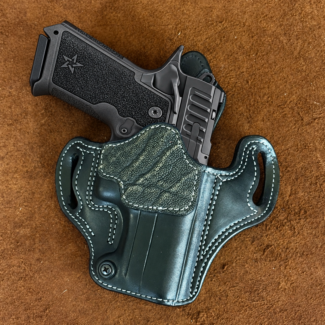 *In Stock* RH Ironside Holster Staccato P4 Optic Ready w/Rail Black w/Gray Genuine Super Exotic Trim