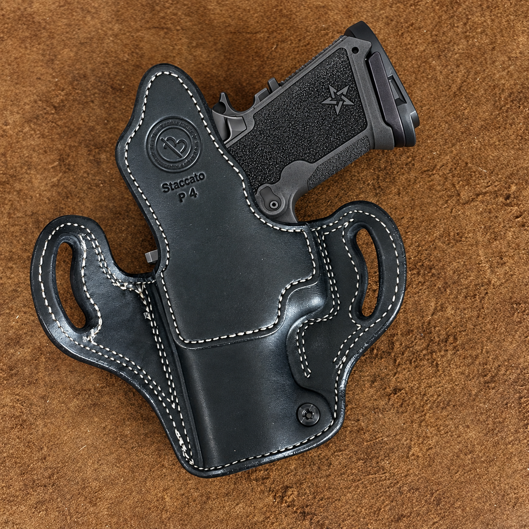 *In Stock* RH Ironside Holster Staccato P4 Optic Ready w/Rail Black w/Gray Genuine Super Exotic Trim