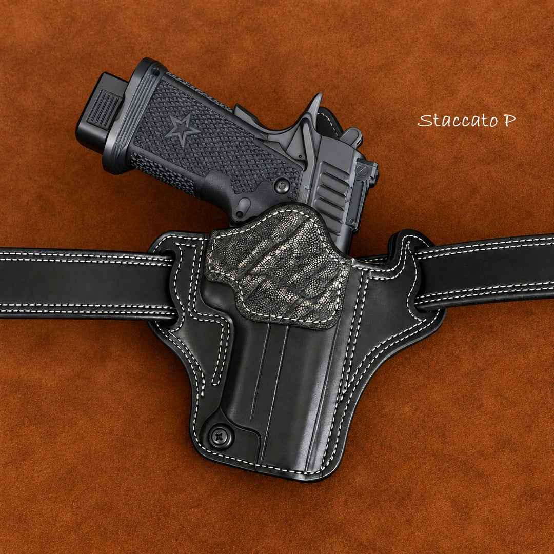 *In Stock* RH Ironside Holster Staccato P/ Springfield DS Prodigy 4.25" Optic Ready w/ Rail Black w/ Super Exotic Trim
