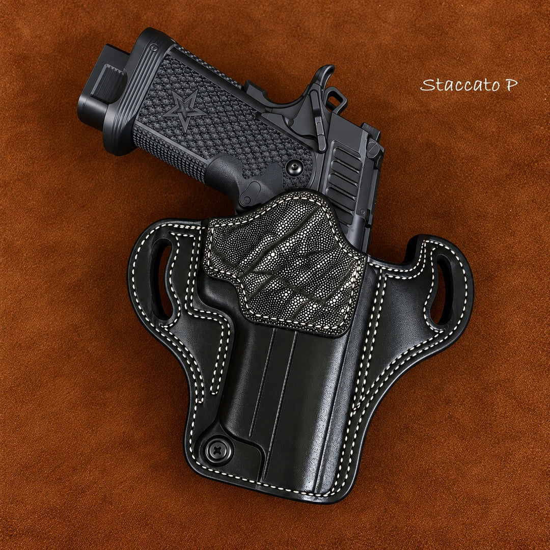 *In Stock* RH Ironside Holster Staccato P/ Springfield DS Prodigy 4.25" Optic Ready w/ Rail Black w/ Super Exotic Trim