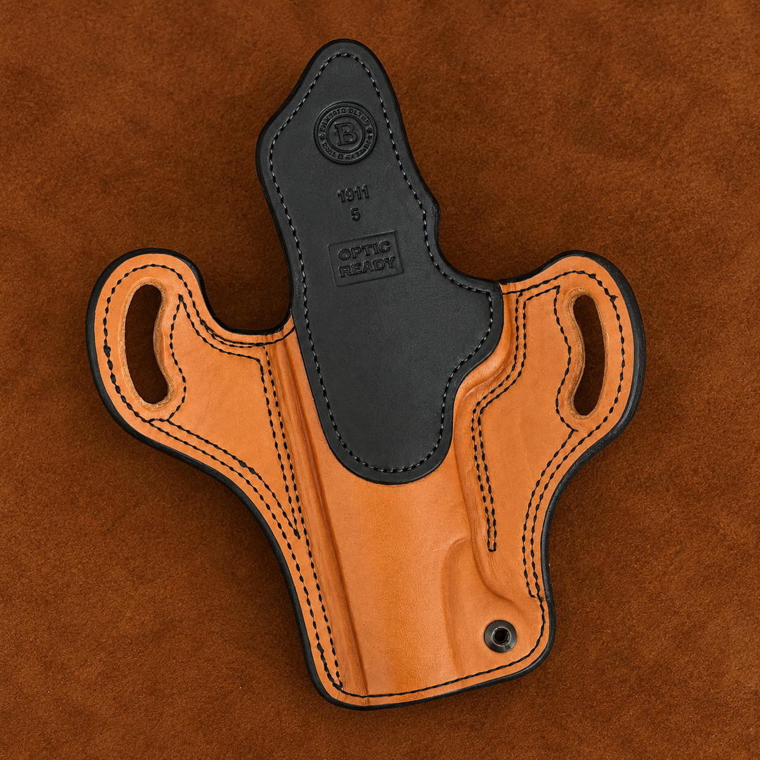 *In Stock* RH Ironside Holster 1911 5" Optic Ready Chestnut w/Black Genuine Super Exotic Trim