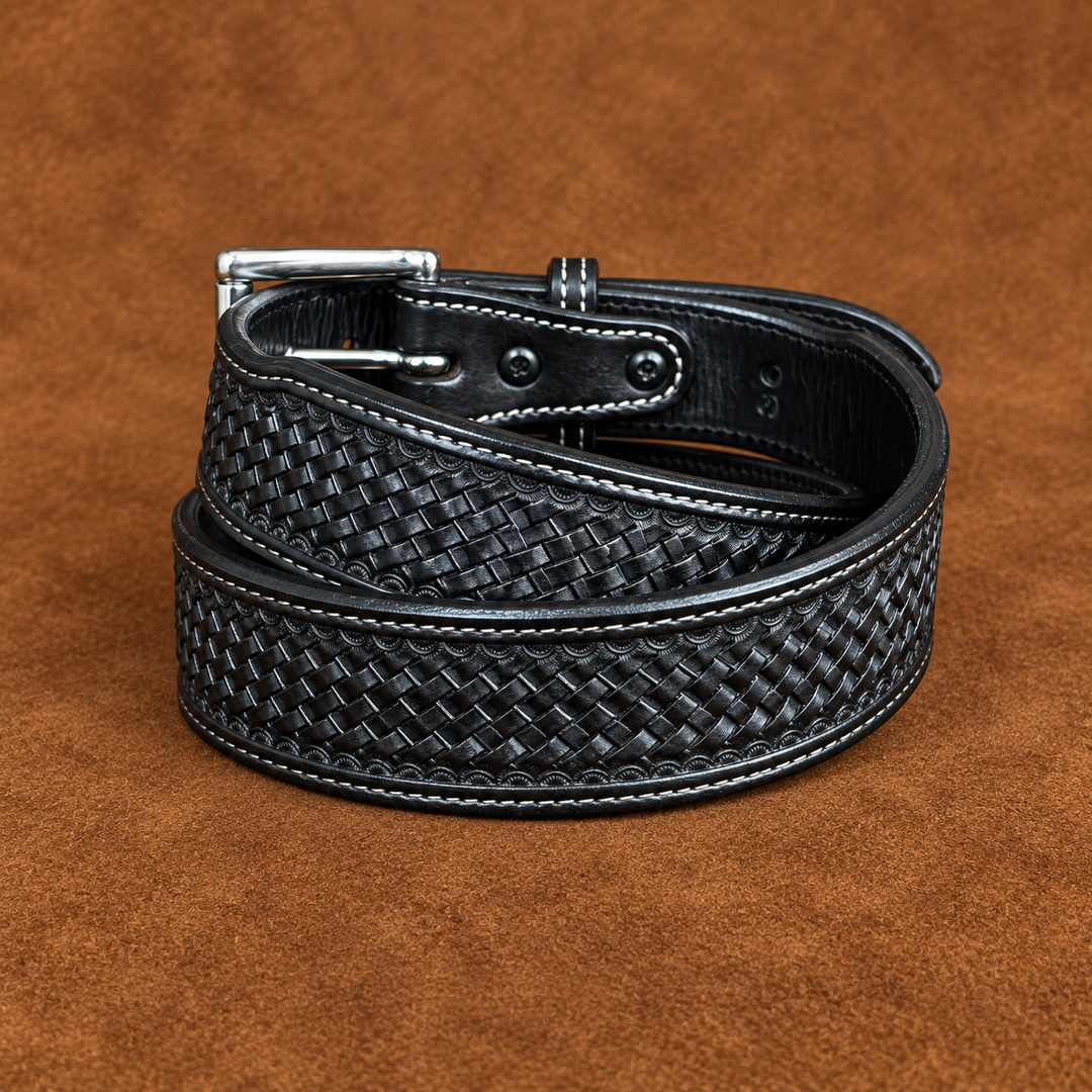 *In Stock* 1.75" Tapered to 1.5" .25 Thick - Hand Tooled Basket Weave