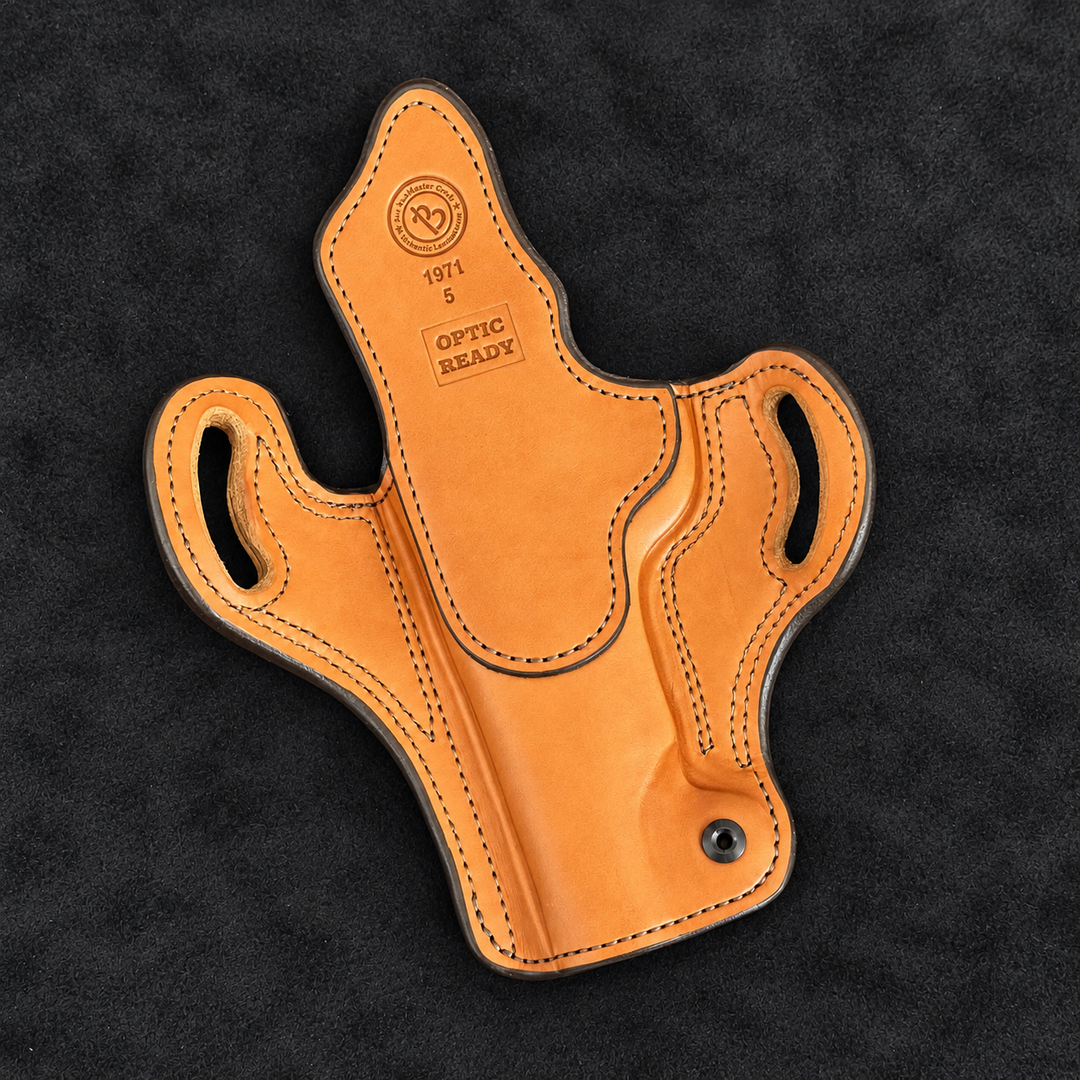 *In Stock* RH Ironside Holster 1911 5" Optic Ready Chestnut w/Antique Brandy Genuine Super Exotic Trim