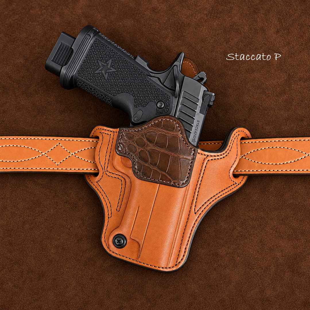*In Stock* RH Ironside Holster Staccato P/ Springfield DS Prodigy 4.25" Optic Ready w/ Rail Chestnut w/ Super Exotic Trim
