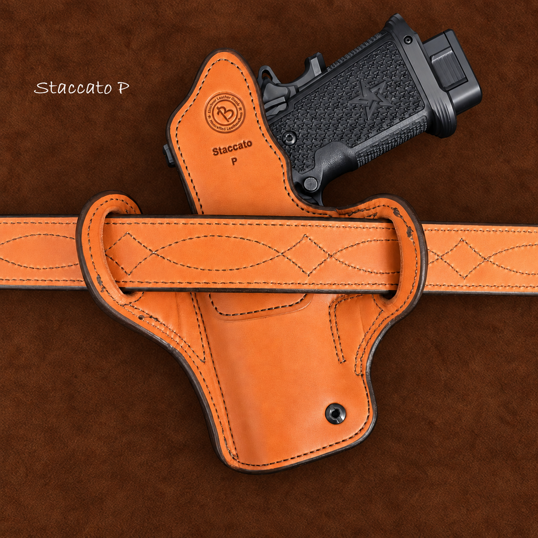 *In Stock* RH Ironside Holster Staccato P/ Springfield DS Prodigy 4.25" Optic Ready w/ Rail Chestnut w/ Super Exotic Trim
