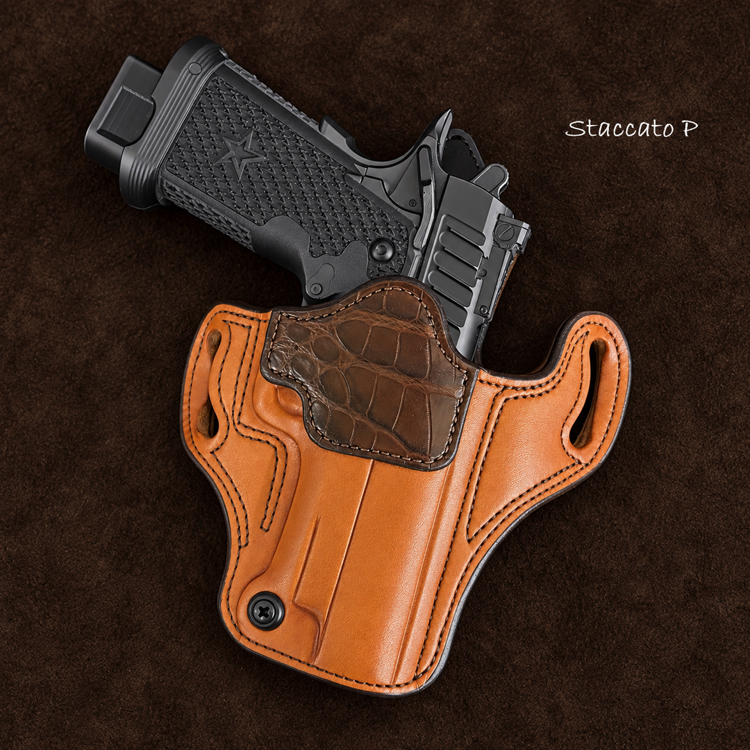 *In Stock* RH Ironside Holster Staccato P/ Springfield DS Prodigy 4.25" Optic Ready w/ Rail Chestnut w/ Super Exotic Trim