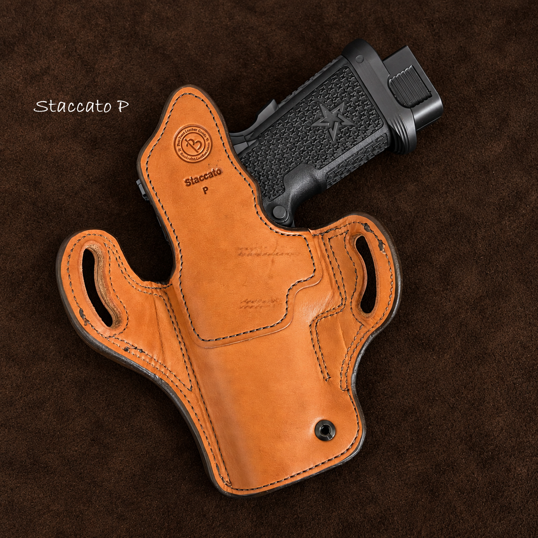 *In Stock* RH Ironside Holster Staccato P/ Springfield DS Prodigy 4.25" Optic Ready w/ Rail Chestnut w/ Super Exotic Trim