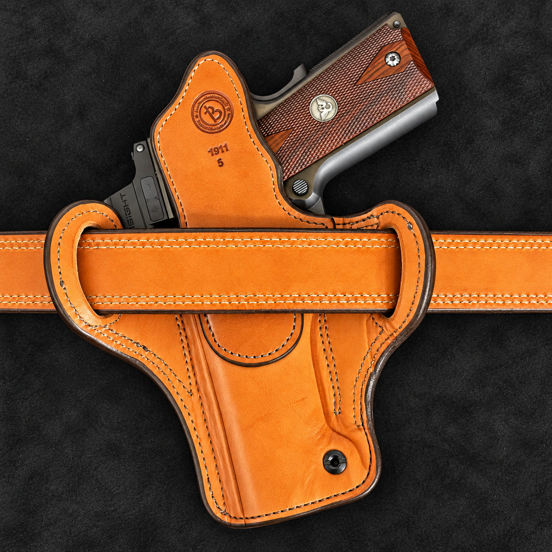 *In Stock* RH Ironside Holster 1911 5" Optic Ready Chestnut w/Chocolate Genuine Super Exotic Trim