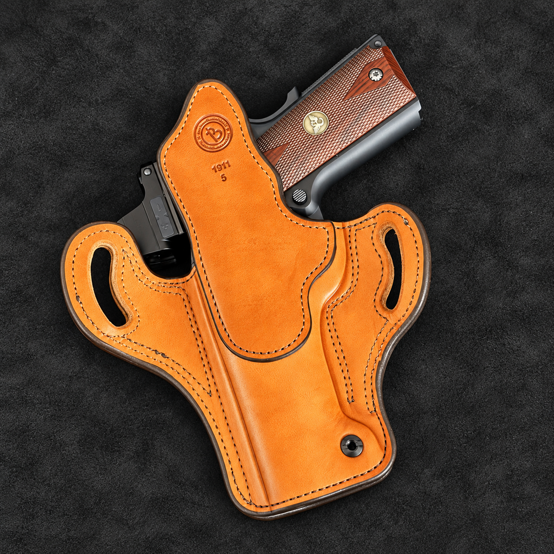 *In Stock* RH Ironside Holster 1911 5" Optic Ready Chestnut w/Chocolate Genuine Super Exotic Trim