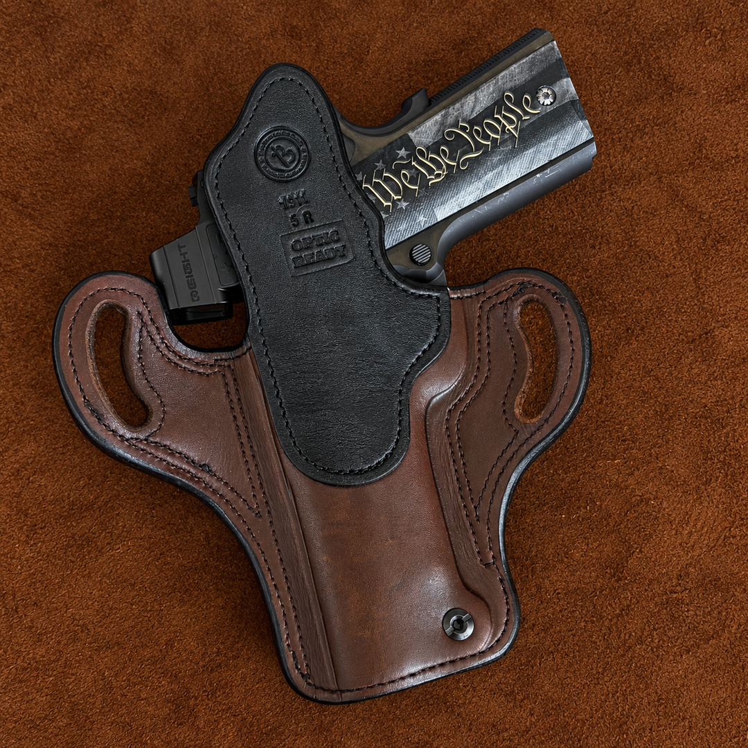 *In Stock* RH Ironside Holster 1911 5" Optic Ready w/Rail Havana w/Black Genuine Super Exotic Trim