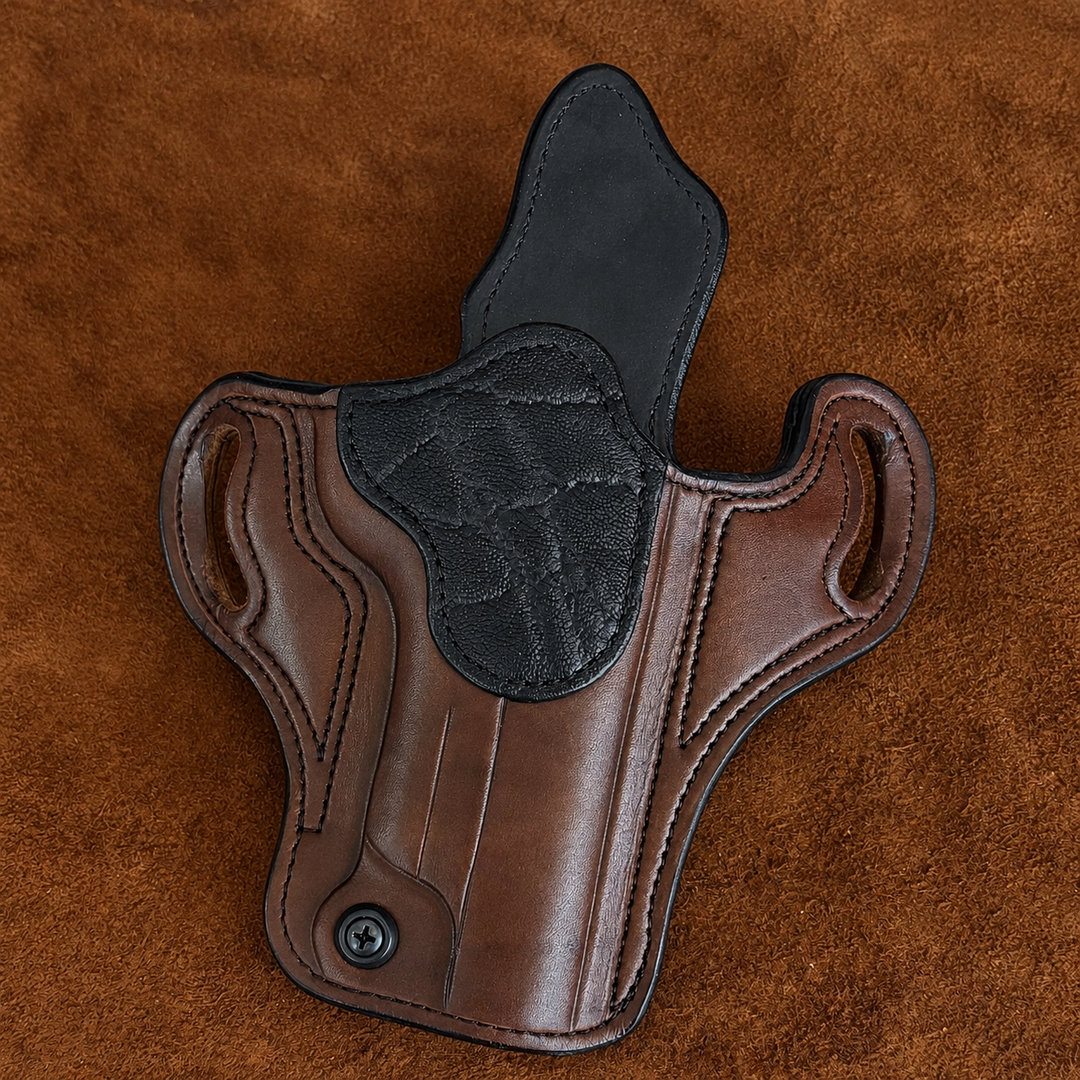 *In Stock* RH Ironside Holster 1911 5" Optic Ready w/Rail Havana w/Black Genuine Super Exotic Trim
