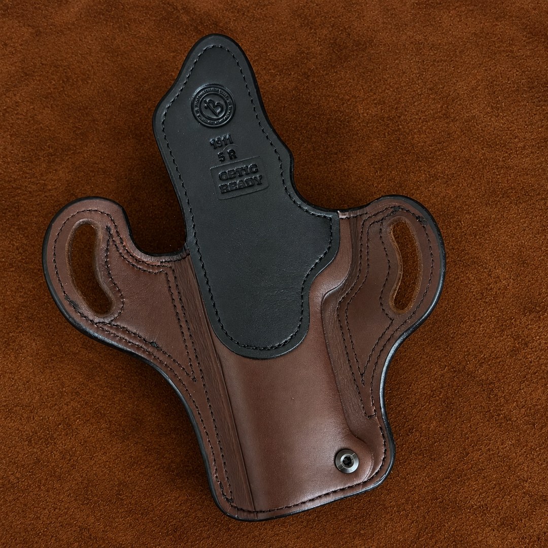 *In Stock* RH Ironside Holster 1911 5" Optic Ready w/Rail Havana w/Black Genuine Super Exotic Trim