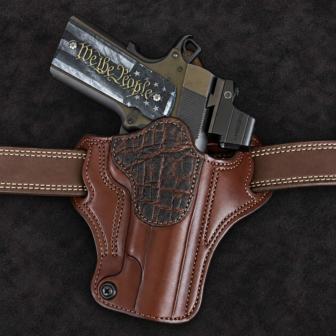 *In Stock* RH Ironside Holster 1911 5" Optic Ready Havana w/Chocolate Genuine Super Exotic Trim