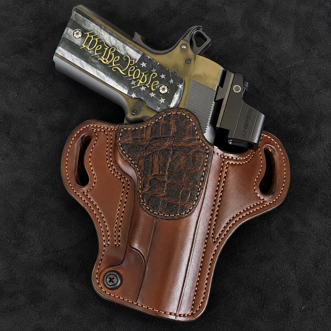 *In Stock* RH Ironside Holster 1911 5" Optic Ready Havana w/Chocolate Genuine Super Exotic Trim