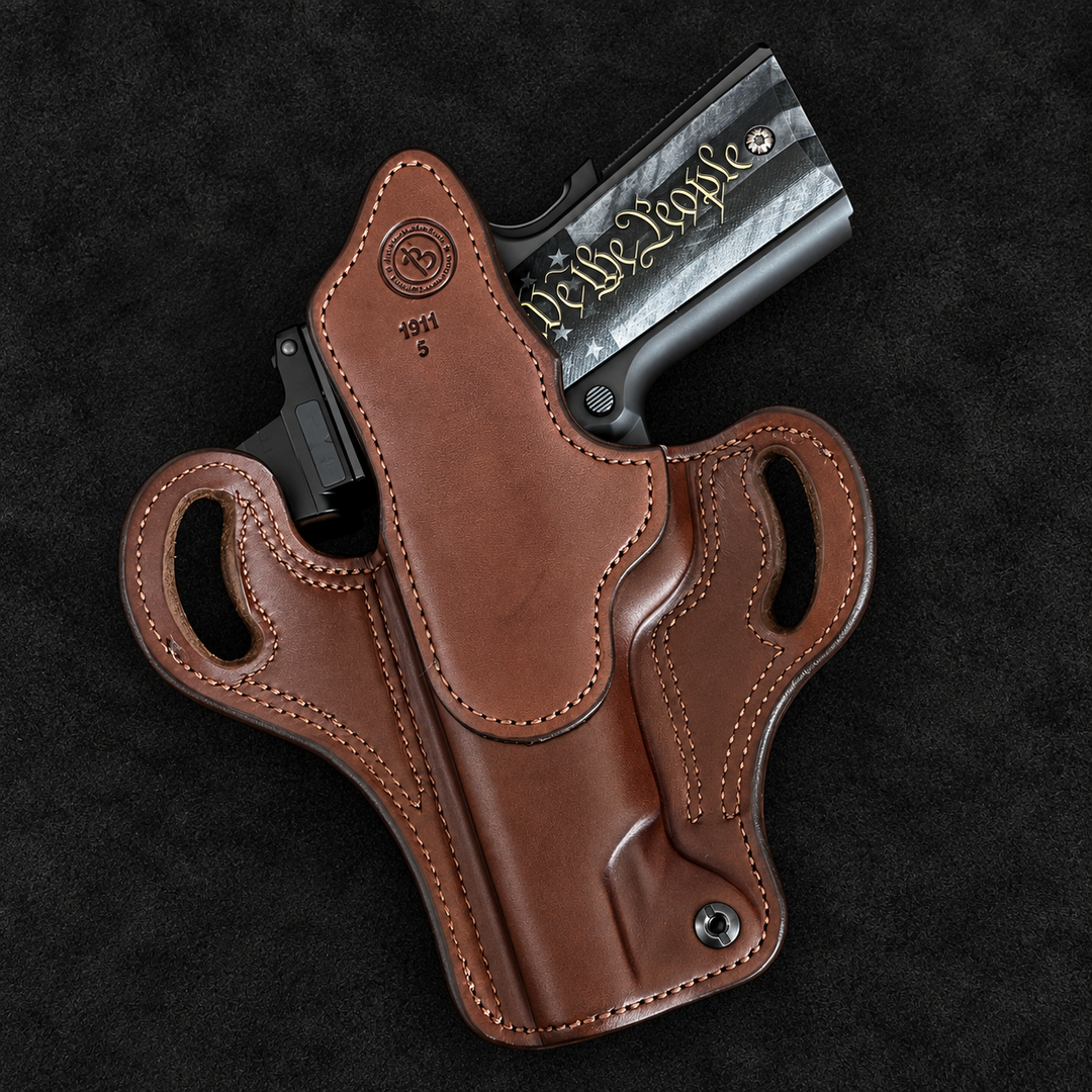 *In Stock* RH Ironside Holster 1911 5" Optic Ready Havana w/Chocolate Genuine Super Exotic Trim