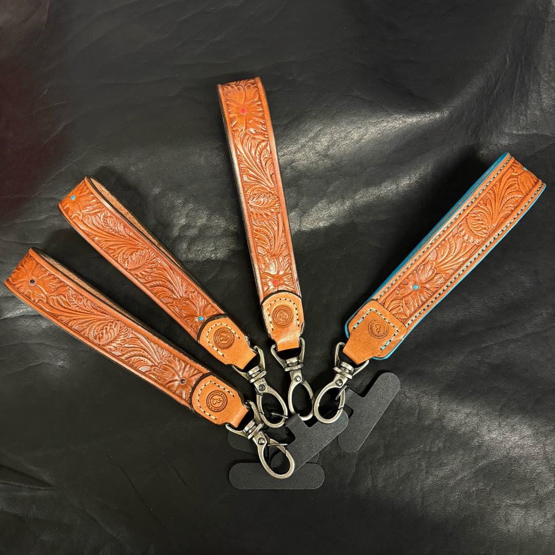 *In Stock* Leather Wristlet Strap w/Cell Phone Tether (1" Wide Strap)