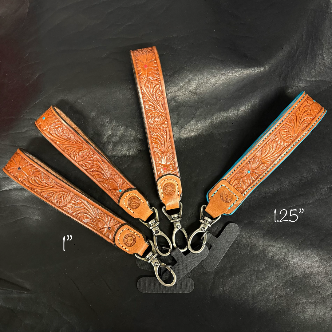 *In Stock* Leather Wristlet Strap w/Cell Phone Tether (1" Wide Strap)